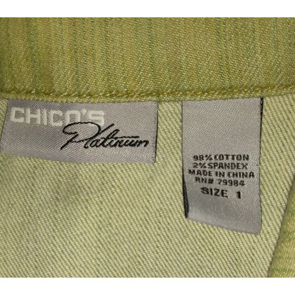 Chicos Platinum Denim Vest Sz 1 ( M) Sage Pastel Green Button Down Stretch - Picture 4 of 10